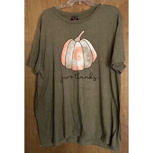 Love In Faith Short Sleeve Olive T-Shirt Pumpkin "Give Thanks" 2X